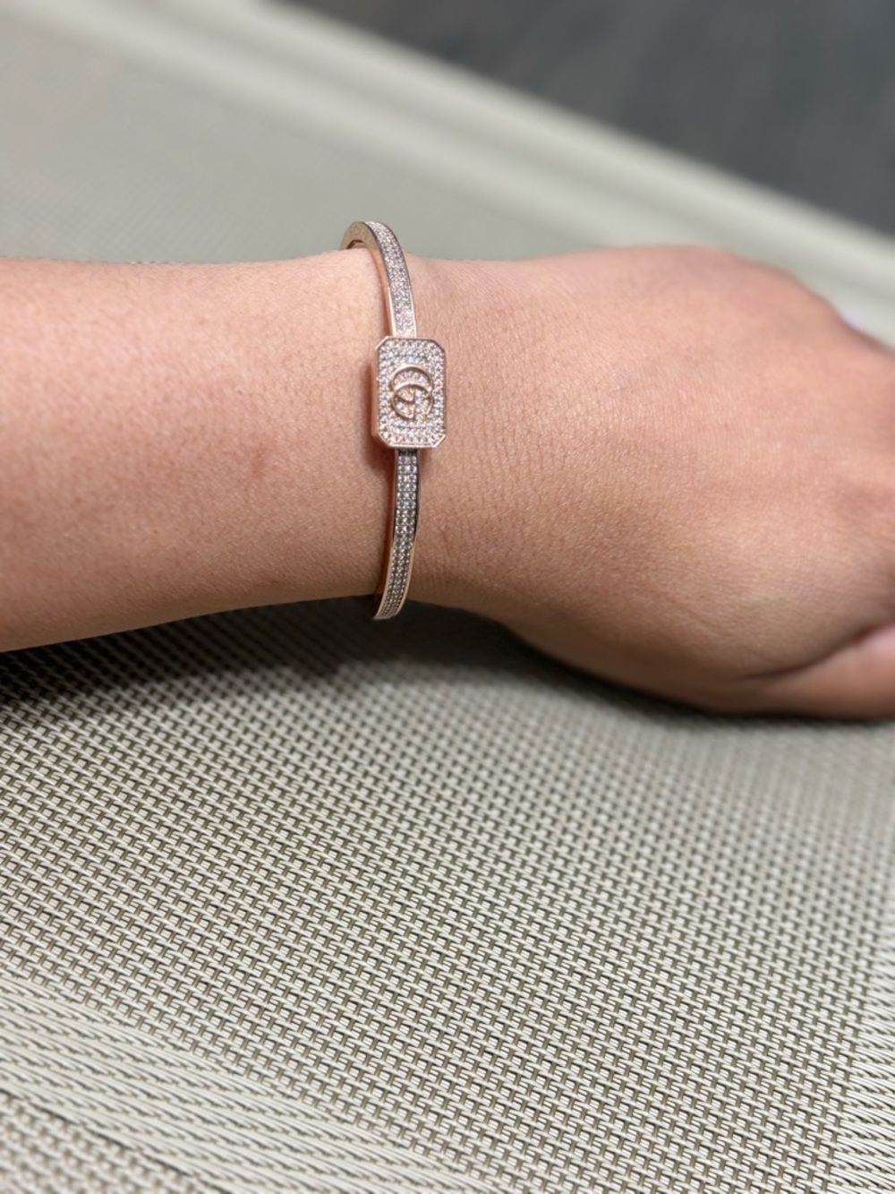 Rose Gold Crystal Logo Bangle Bracelet